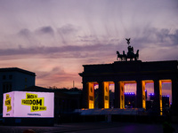 Evening screening in front of the Brandenburg Gate during the 35th anniversary of the fall of the Berlin Wall. Berlin, Germany on 9 November...