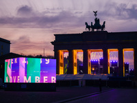 Evening screening in front of the Brandenburg Gate during the 35th anniversary of the fall of the Berlin Wall. Berlin, Germany on 9 November...