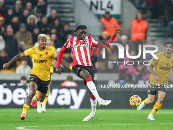 Lesley Ugochukwu of Southampton plays the ball back during the Premier League match between Wolverhampton Wanderers and Southampton at Molin...