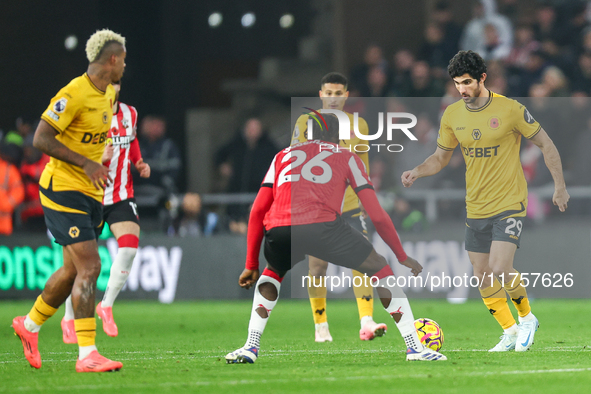 Goncalo Guedes of Wolves is on the ball during the Premier League match between Wolverhampton Wanderers and Southampton at Molineux in Wolve...