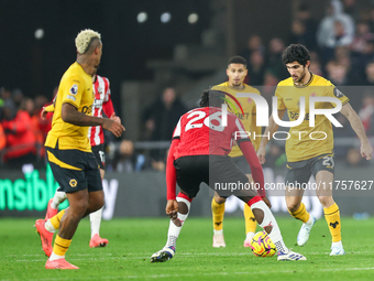 Goncalo Guedes of Wolves is on the ball during the Premier League match between Wolverhampton Wanderers and Southampton at Molineux in Wolve...