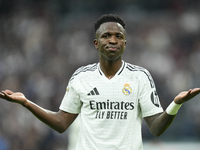 Vinicius Junior left winger of Real Madrid and Brazil third goal during the La Liga match between Real Madrid CF and CA Osasuna at Estadio S...