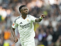 Vinicius Junior left winger of Real Madrid and Brazil third goal during the La Liga match between Real Madrid CF and CA Osasuna at Estadio S...