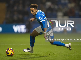 Odin Bailey, number 27 of Stockport County F.C., is in action during the Sky Bet League 1 match between Stockport County and Bolton Wanderer...