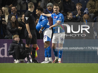 Odin Bailey #27 of Stockport County F.C. celebrates his goal during the Sky Bet League 1 match between Stockport County and Bolton Wanderers...