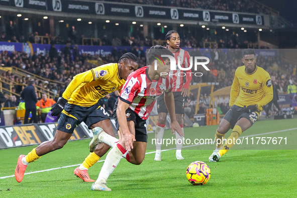 Mateus Fernandes of Southampton is on the ball during the Premier League match between Wolverhampton Wanderers and Southampton at Molineux i...