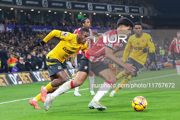 Mateus Fernandes of Southampton is on the ball during the Premier League match between Wolverhampton Wanderers and Southampton at Molineux i...