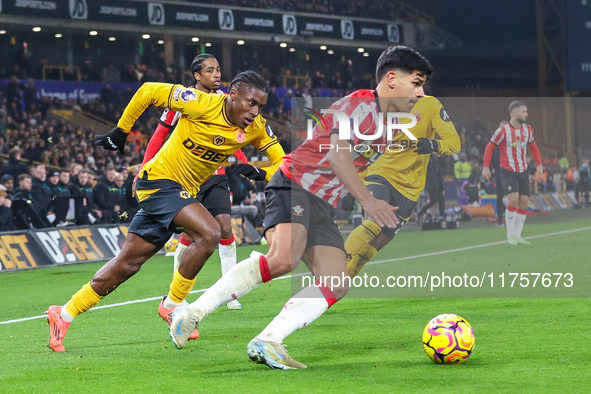 Mateus Fernandes of Southampton is on the ball during the Premier League match between Wolverhampton Wanderers and Southampton at Molineux i...