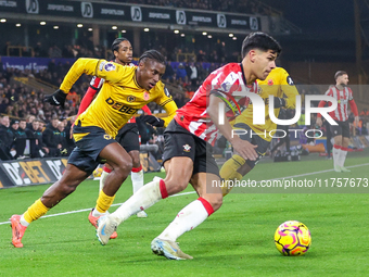 Mateus Fernandes of Southampton is on the ball during the Premier League match between Wolverhampton Wanderers and Southampton at Molineux i...