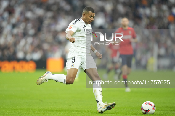 Kylian Mbappe centre-forward of Real Madrid and France during the La Liga match between Real Madrid CF and CA Osasuna at Estadio Santiago Be...