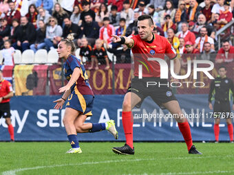 Referee Aleksandar Djurdjevic officiates during the 9th day of the Serie A Femminile eBay Championship between A.S. Roma and A.C.F. Fiorenti...