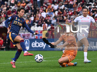 Valentina Giacinti of A.S. Roma Femminile and Cecilie Fiskerstrand of A.C.F Fiorentina are in action during the 9th day of the Serie A Femmi...