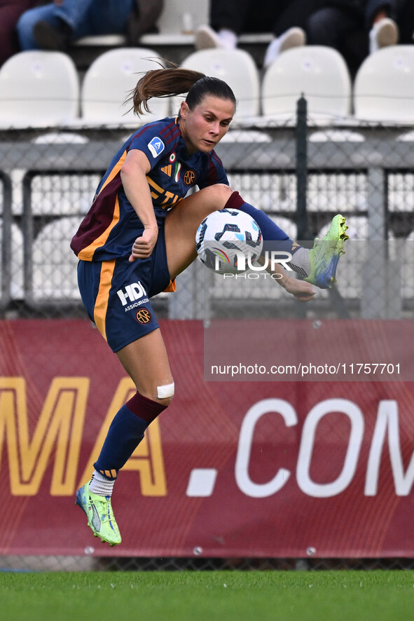 Emilie Haavi of A.S. Roma Femminile is in action during the 9th day of the Serie A Femminile eBay Championship between A.S. Roma and A.C.F....