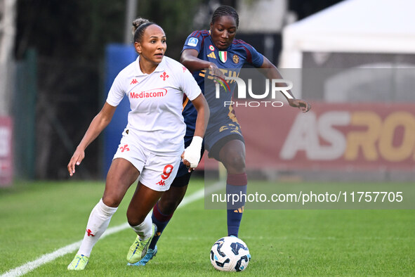 Madelen Janogy of A.C.F Fiorentina and Hawa Cissoko of A.S. Roma Femminile are in action during the 9th day of the Serie A Femminile eBay Ch...