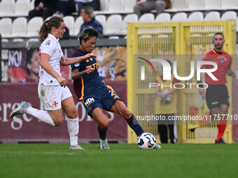 Emma Skou Faerge of A.C.F. Fiorentina and Moeka Minami of A.S. Roma Femminile compete during the 9th day of the Serie A Femminile eBay Champ...