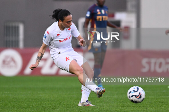 Michela Catena of A.C.F. Fiorentina is in action during the 9th day of the Serie A Femminile eBay Championship between A.S. Roma and A.C.F....