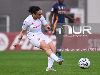 Michela Catena of A.C.F. Fiorentina is in action during the 9th day of the Serie A Femminile eBay Championship between A.S. Roma and A.C.F....