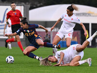 Evelyne Viens of A.S. Roma Femminile, Emma Severini of A.C.F Fiorentina, and Marina Georgieva of A.C.F Fiorentina are in action during the 9...