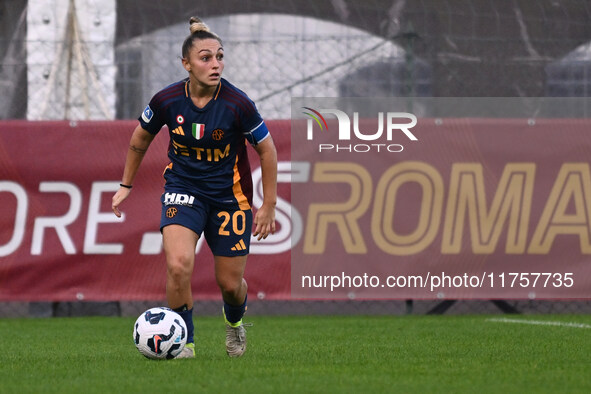 Giada Greggi of A.S. Roma Femminile plays during the 9th day of the Serie A Femminile eBay Championship between A.S. Roma and A.C.F. Fiorent...