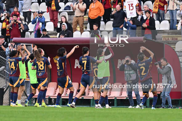 A.S. Roma Femminile celebrate the victory during the 9th day of the Serie A Femminile eBay Championship between A.S. Roma and A.C.F. Fiorent...