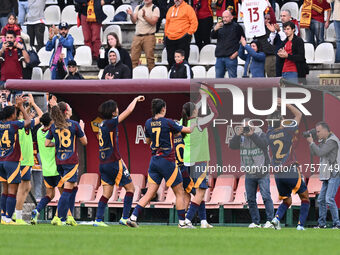 A.S. Roma Femminile celebrate the victory during the 9th day of the Serie A Femminile eBay Championship between A.S. Roma and A.C.F. Fiorent...