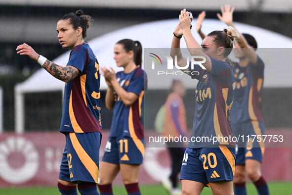 A.S. Roma Femminile celebrate the victory during the 9th day of the Serie A Femminile eBay Championship between A.S. Roma and A.C.F. Fiorent...