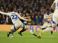 Koki Saito (QPR) is fouled by Ao Tanaka (Leeds United) during the Sky Bet Championship match between Leeds United and Queens Park Rangers at...