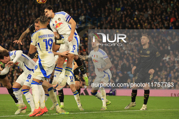 Joe Rodon (Leeds United) watches during the Sky Bet Championship match between Leeds United and Queens Park Rangers at Elland Road in Leeds,...