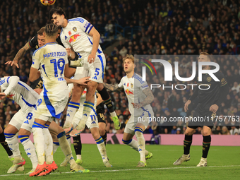 Joe Rodon (Leeds United) watches during the Sky Bet Championship match between Leeds United and Queens Park Rangers at Elland Road in Leeds,...