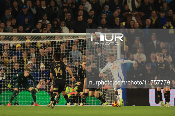 Joel Piroe (Leeds United) participates in the Sky Bet Championship match between Leeds United and Queens Park Rangers at Elland Road in Leed...