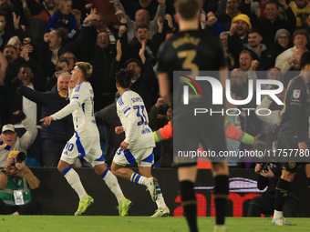 Joel Piroe (Leeds United) scores his team's second goal during the Sky Bet Championship match between Leeds United and Queens Park Rangers a...