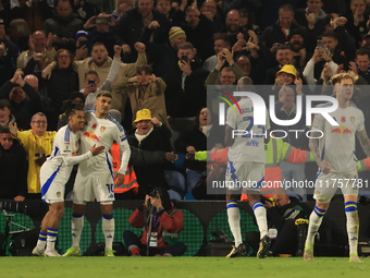 Joel Piroe (Leeds United) scores his team's second goal during the Sky Bet Championship match between Leeds United and Queens Park Rangers a...