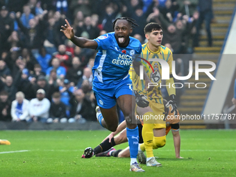 Ricky Jade Jones (17, Peterborough United) celebrates after scoring the team's first goal during the Sky Bet League 1 match between Peterbor...