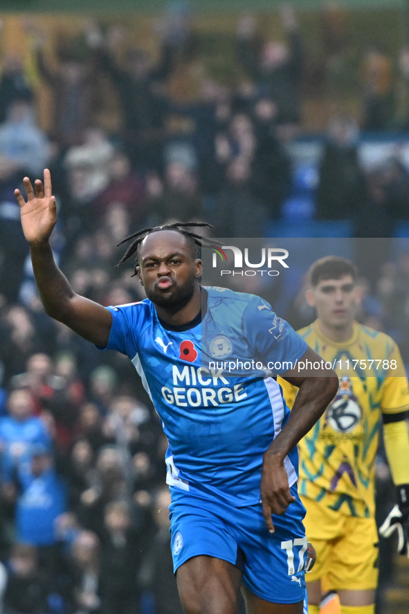 Ricky Jade Jones (17, Peterborough United) celebrates after scoring the team's first goal during the Sky Bet League 1 match between Peterbor...