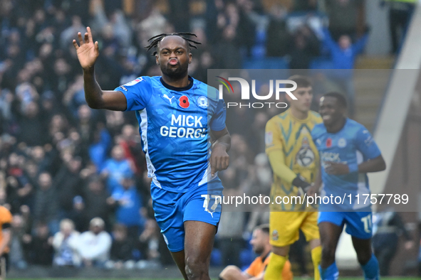 Ricky Jade Jones (17, Peterborough United) celebrates after scoring the team's first goal during the Sky Bet League 1 match between Peterbor...