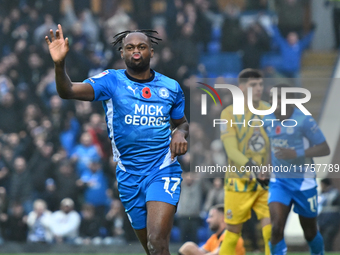 Ricky Jade Jones (17, Peterborough United) celebrates after scoring the team's first goal during the Sky Bet League 1 match between Peterbor...