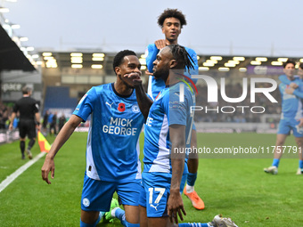 Ricky Jade Jones (17 Peterborough United) celebrates after scoring the team's first goal, making it 1-0, during the Sky Bet League 1 match b...