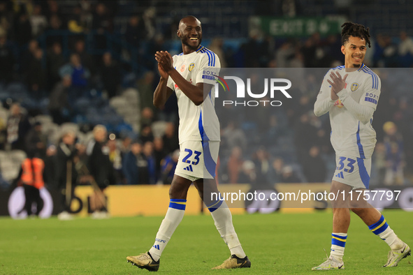 Josuha Guilavogui (Leeds United) and Isaac Schmidt (Leeds United) smile after the Sky Bet Championship match between Leeds United and Queens...