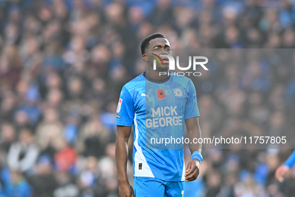 Kwame Poku (11 Peterborough United) looks on during the Sky Bet League 1 match between Peterborough and Cambridge United at London Road in P...