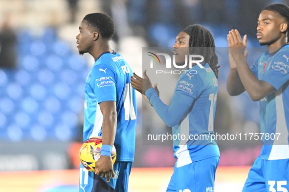 Kwame Poku (11 Peterborough United) holds the match ball after scoring a hat trick during the Sky Bet League 1 match between Peterborough an...