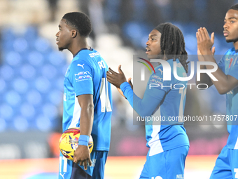 Kwame Poku (11 Peterborough United) holds the match ball after scoring a hat trick during the Sky Bet League 1 match between Peterborough an...