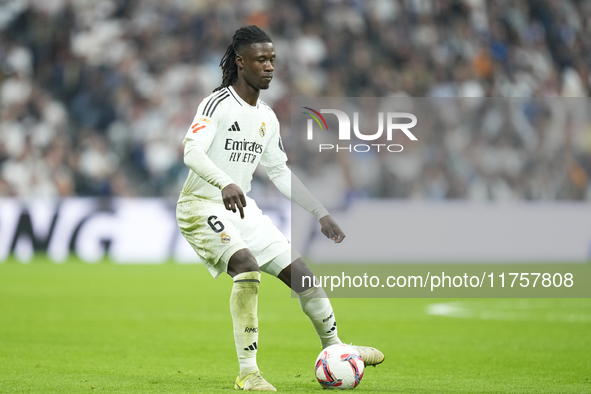 Eduardo Camavinga central midfield of Real Madrid and France during the La Liga match between Real Madrid CF and CA Osasuna at Estadio Santi...