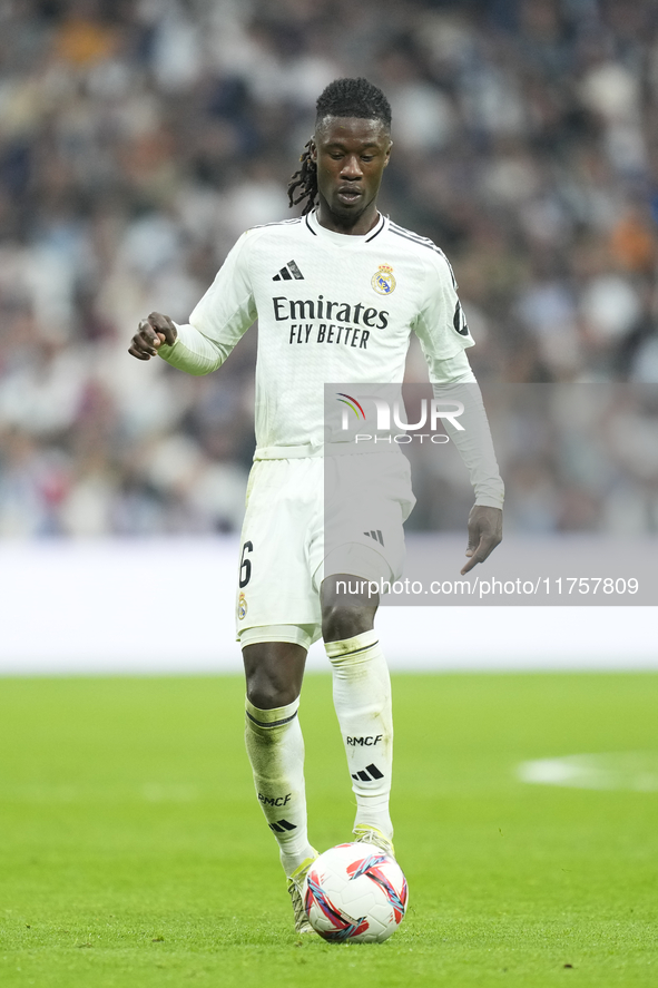 Eduardo Camavinga central midfield of Real Madrid and France during the La Liga match between Real Madrid CF and CA Osasuna at Estadio Santi...