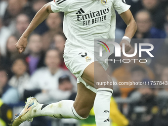 Kylian Mbappe centre-forward of Real Madrid and France in action during the La Liga match between Real Madrid CF and CA Osasuna at Estadio S...