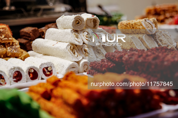 Azeri sweets are seen in an Old Town of Baku, Azerbaijan on November 9, 2024. 