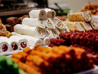 Azeri sweets are seen in an Old Town of Baku, Azerbaijan on November 9, 2024. (