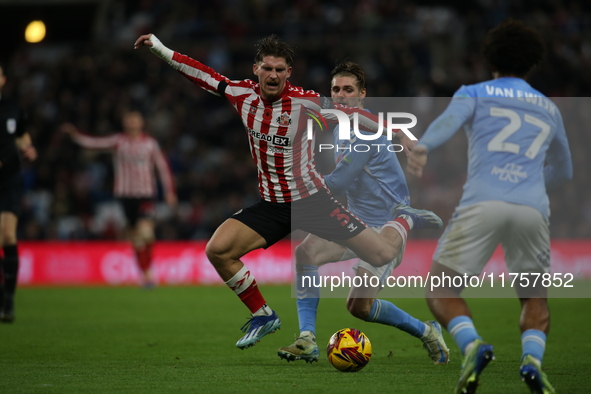 Sunderland's Dennis Cirkin is fouled during the Sky Bet Championship match between Sunderland and Coventry City at the Stadium Of Light in S...