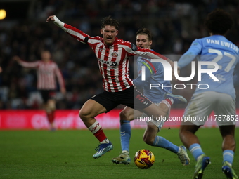 Sunderland's Dennis Cirkin is fouled during the Sky Bet Championship match between Sunderland and Coventry City at the Stadium Of Light in S...