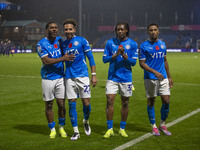 Stockport County F.C. players celebrate at full time during the Sky Bet League 1 match between Stockport County and Bolton Wanderers at the...