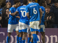 Odin Bailey #27 of Stockport County F.C. celebrates his goal with teammates during the Sky Bet League 1 match between Stockport County and B...